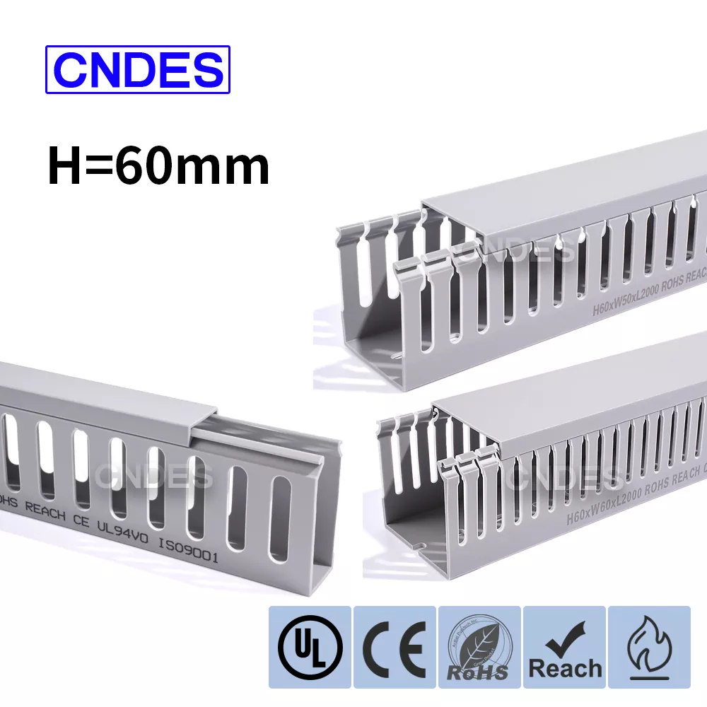 ท่อสายไฟ PVC เจาะรู สีเทา สูง 60 มม